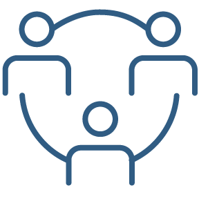 A collaborative and shared vision icon - 3 people connected